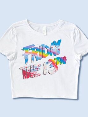 Friday The 13th Rainbow Crop Top XS/S Jason Voorhees Horror Graphic Tee Shirt